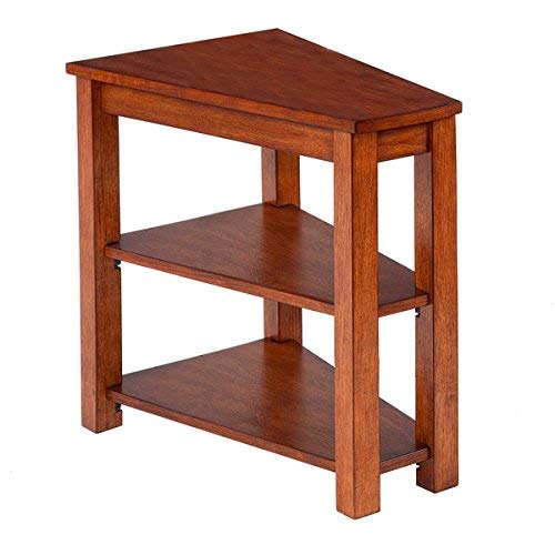 Birch Veneer V-shaped Wedge Chairside Accent Table with 2 Shelves