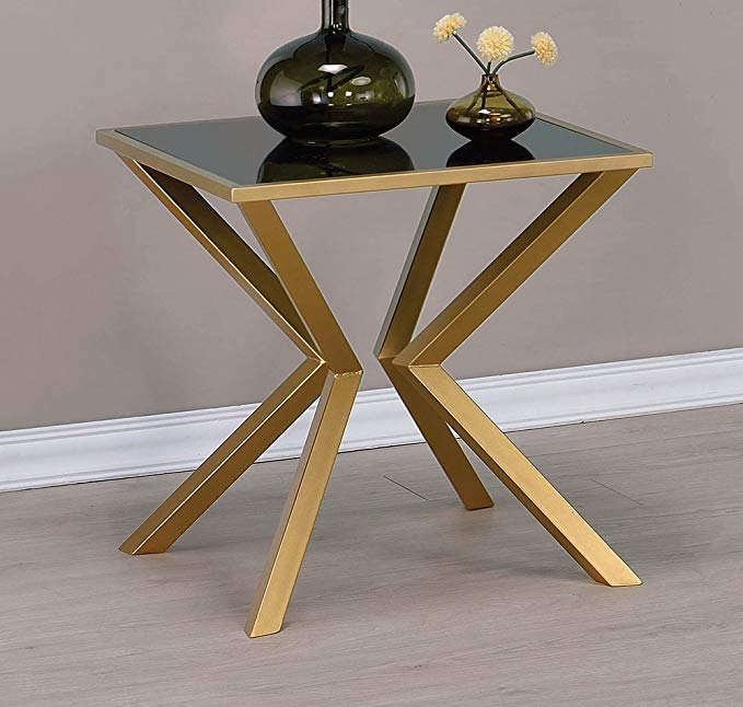 Coaster Glass Top End Table in Brushed Brass