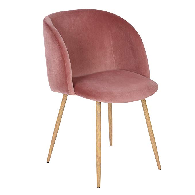 EGGREE Mid-Century Modern Velvet Accent Living Room Chair Upholstered Kitchen Armchair with Solid Steel Leg for Living Room Bedroom Reception Room Modern Furniture,Rose Pink