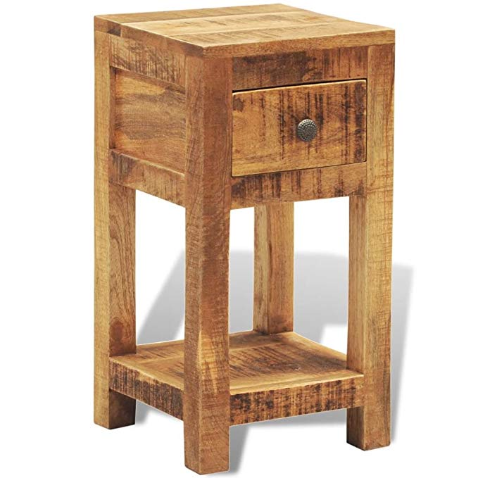 vidaXL Solid Mango Wood Side End Table Storage Cabinet Nightstand 1 Drawer