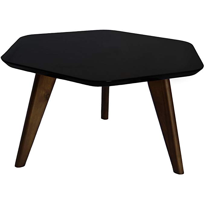 2xhome - Black - Eames Style Hexagon End Table Modern 100% Real Dark Chocolate Oak Wood Legs Hardwood High Gloss Hexagon Table Top Accent Table End Table Or For Coffee Table