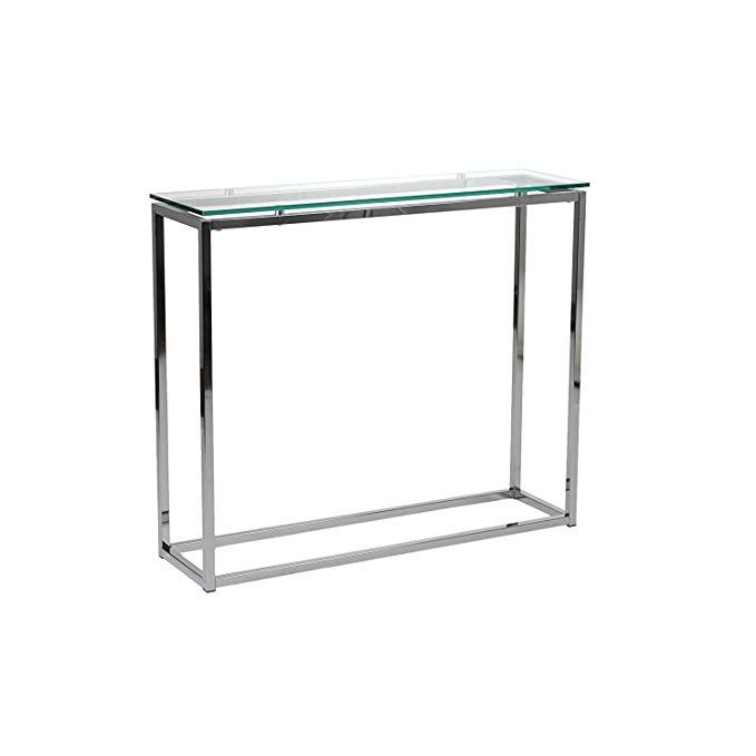 Euro Style Sandor Clear Glass Top Console Table, Chromed Steel Base