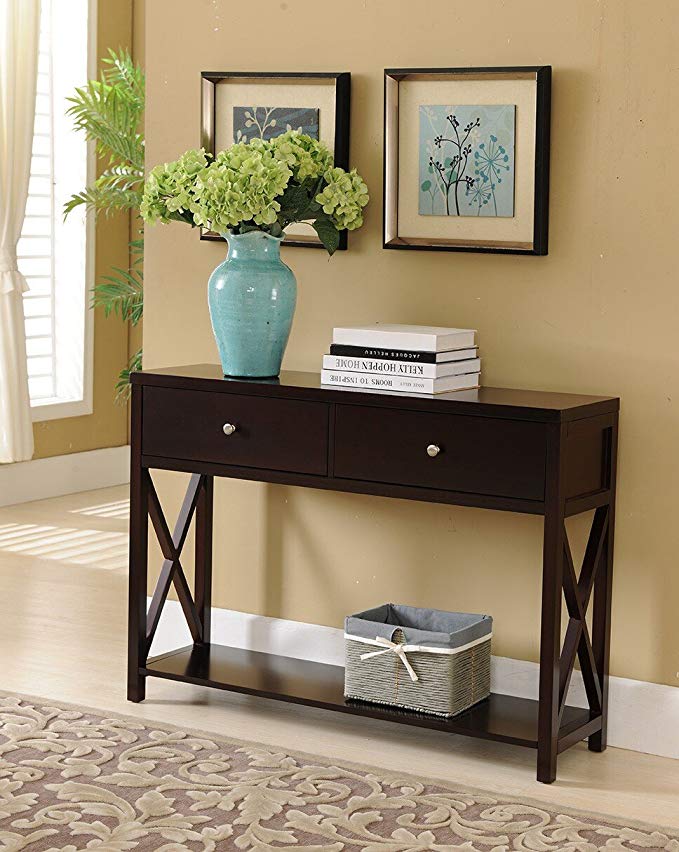 Kings Brand Cherry Finish Wood Entryway Console Sofa Occasional Table with Drawers