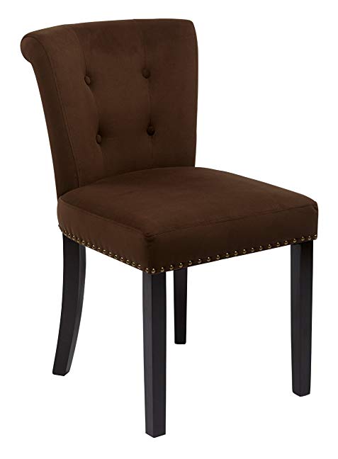 AVE SIX Kendal Upholstered Tufted Back Chair with Solid Wood Legs with Nailhead Accents, Chocolate Velvet