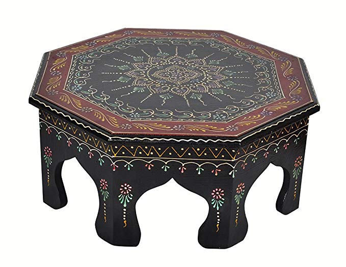 Lalhaveli Wooden Hand Painted Side Table Small Round 14 X 14 X 6 Inch