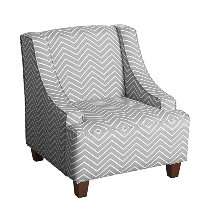 HomePop K6465-A795 Youth Upholstered Swoop Arm Accent Chair, Grey and White Chevron