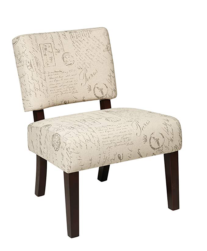 Ave Six Jasmine Accent Chair with Espresso Finish Solid Wood Legs, Cream Script