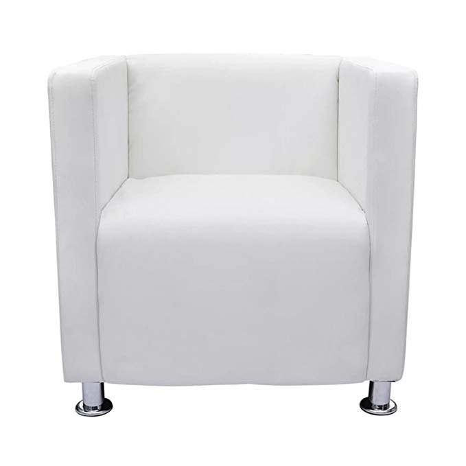 vidaXL Artificial Leather ArmChair Tub Club Barrel Design Chair White Modern Room Seat