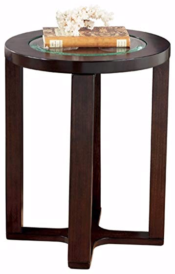 Ashley Furniture Signature Design - Marion Chair Side End Table - Contemporary Style - Round - Dark Brown with Beveled Glass Top