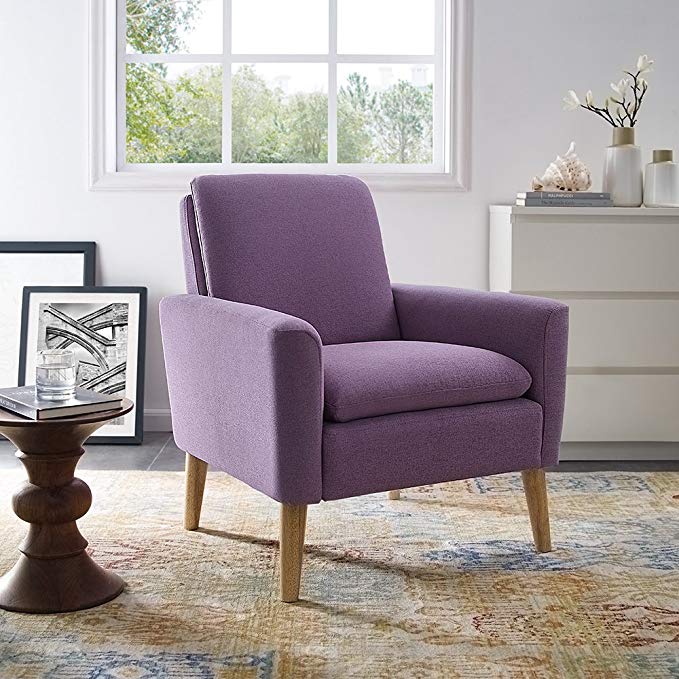 Lohoms Modern Accent Fabric Chair Single Sofa Comfy Upholstered Arm Chair Living Room Furniture Purple