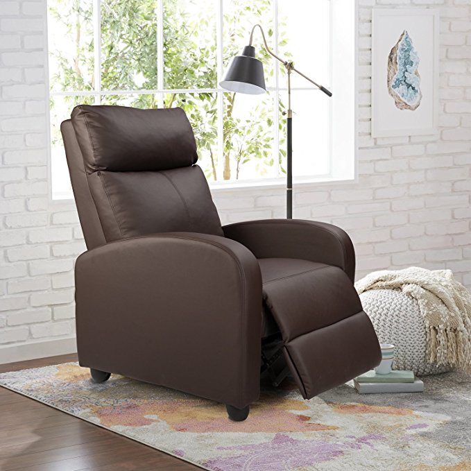 Homall Manual Recliner Chair Padded PU Leather Home Theater Seating Modern Chaise Couch Brown Lounger Sofa Seat (Brown)