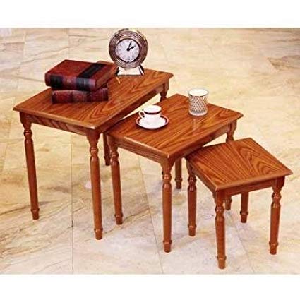 By Home Design Nesting Table Set, Living Room, Cherry Finish, 3 Piece