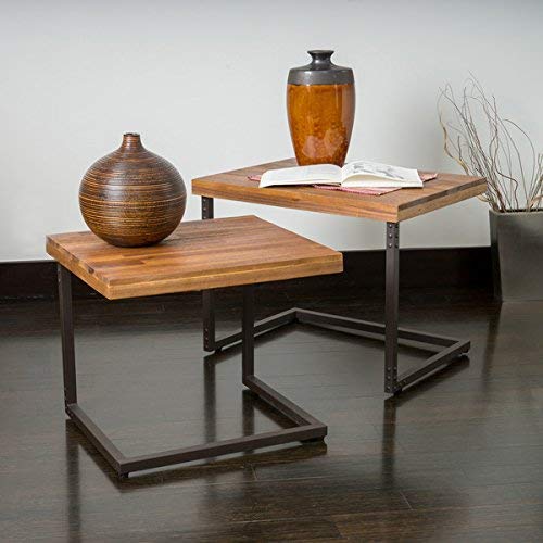 Braeden Sandblast Rustic Wood Iron Nested Tables (Set of 2)