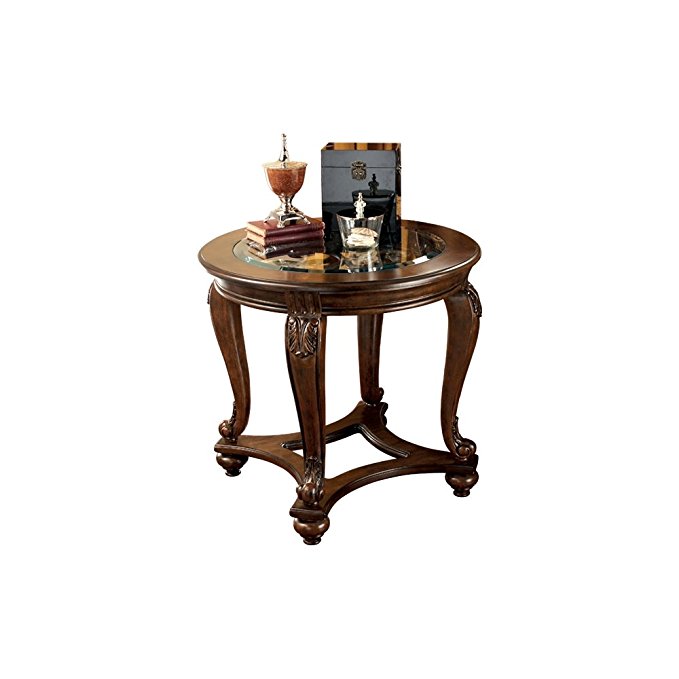 Ashley Furniture Signature Design - Norcastle End Table - Traditional Vintage Style - Round - Dark Brown