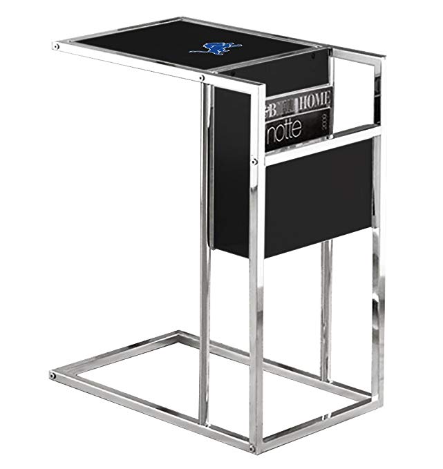 New Black & Chrome Finish Slide-Under TV Tray with Glass Shelf, Magazine Rack & Your Choice of Football Team Logo! (Lions)