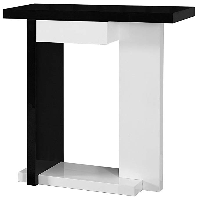 Monarch Specialties Glossy White/Black Hall Console Accent Table, 32-Inch