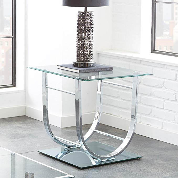 Steve Silver Natalie Square Glass Top End Table in Chrome