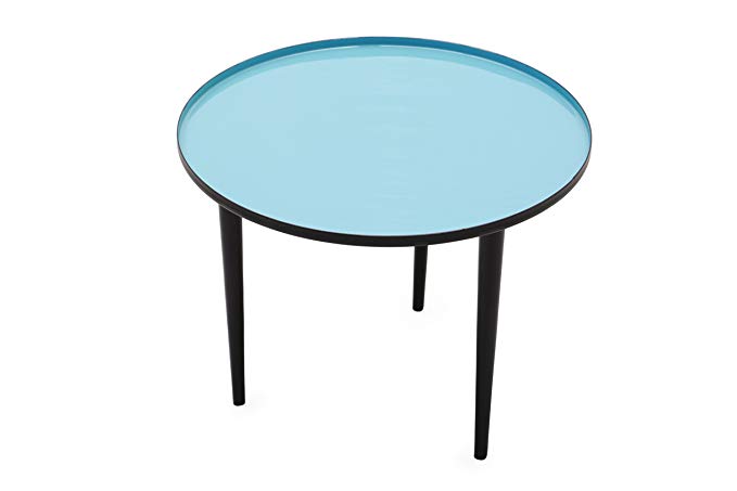 Round Side Table ROBINS with Robins-blue Enameled Top and Powder-coated Black Legs. Legs are detachable. 17