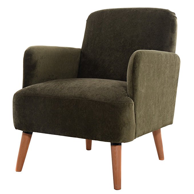 Giantex Modern Big Seat Upholstered Accent Occasional Chair Bedroom W/Pine Leg&Armrest (Green)