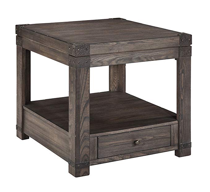 Signature Design by Ashley T846-3 Rectangular End Table, Washed Gray Brown Finish