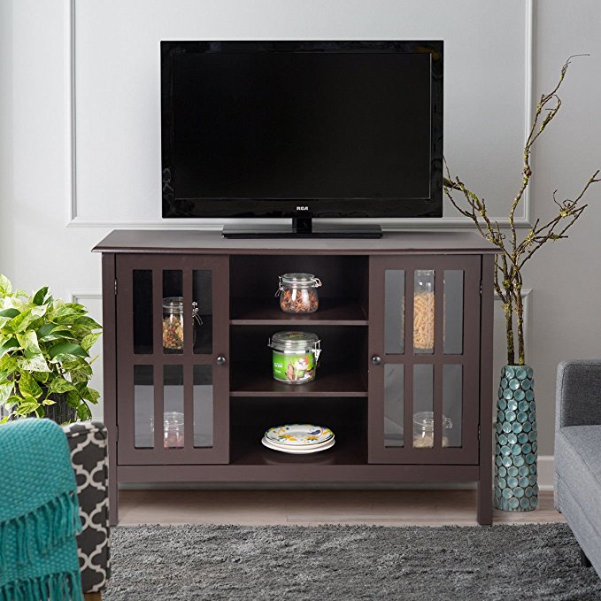 Tangkula Wood TV Stand Storage Console Free Standing Cabinet Holds up to A 45