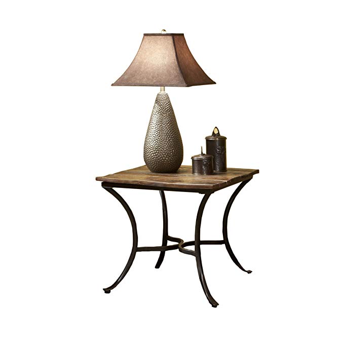 Emerald Home Innsbruck Medium Brown End Table with Solid Wood Top And Curved Metal Base