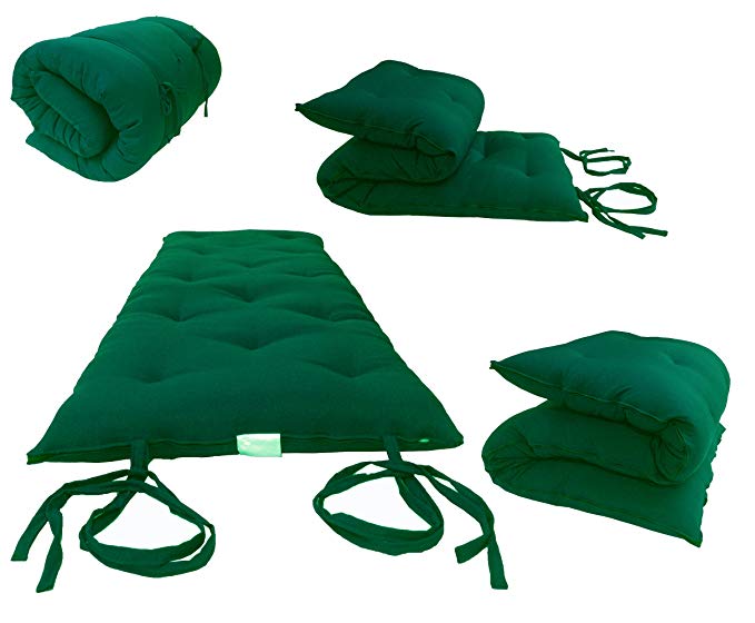 Hunter Green Queen Size Traditional Japanese Floor Futon Mattresses, Foldable Cushion Mats, Yoga, Meditaion 60