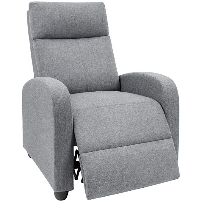 Devoko Adjustable Recliner Single Chair Fabric Modern Living Room Chair Thicker Cushion Ergonomic Lounge Sofa for Home Theater Seating (Grey)