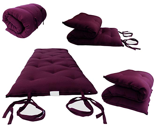 D&D Futon Furniture Brand New Queen Size Burgundy Traditional Japanese Floor Futon Mattresses, Foldable Cushion Mats, Yoga, Meditaion 60