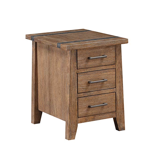 Emerald Home Viewpoint Driftwood Gray End Table with Three Drawers And Metal Detailing