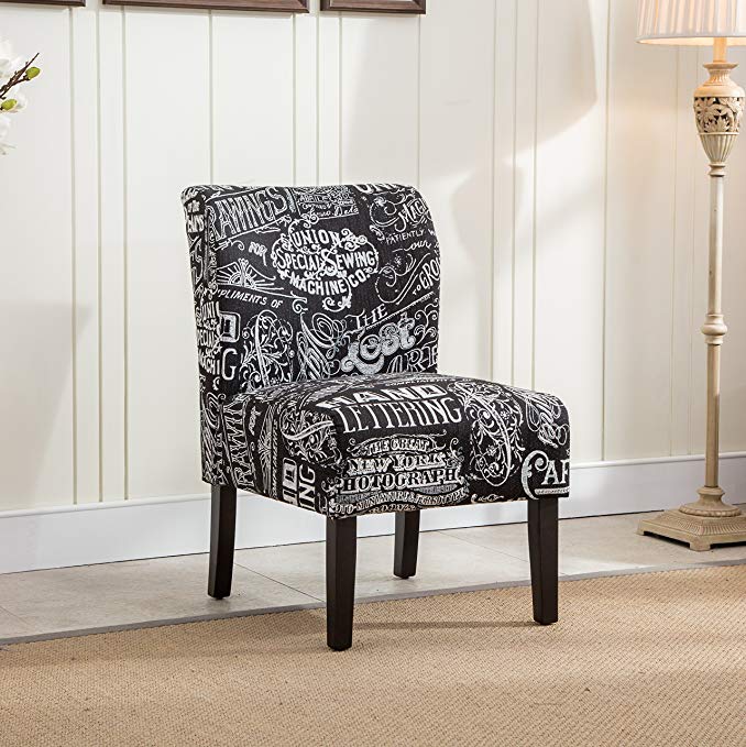 Roundhill Furniture Capa Print Fabric Armless Contemporary Accent Chair, Chalkboard Shadow