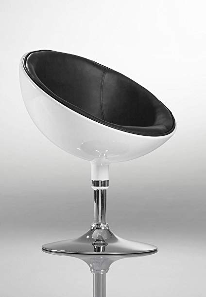 Duhome Retro Vanity Lounge Chair Swivel PU Leather Seat + ABS 2 Tone (Black+White)