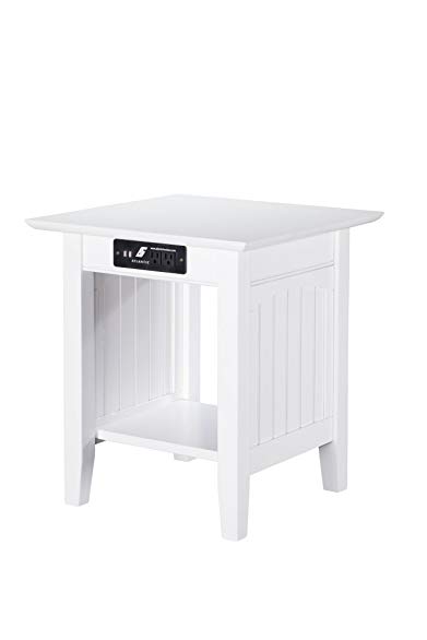 Atlantic Furniture NAN312621431AH Nantucket End Table with USB Charger, White