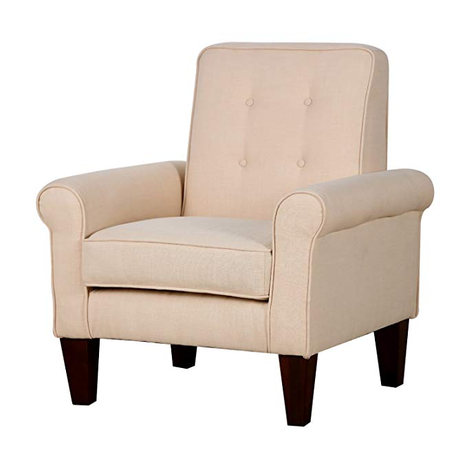 HOMCOM Modern Linen Tufted Leisure Accent Club Armchair - Cream White