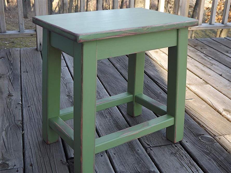 Distressed green wood side table - small end table