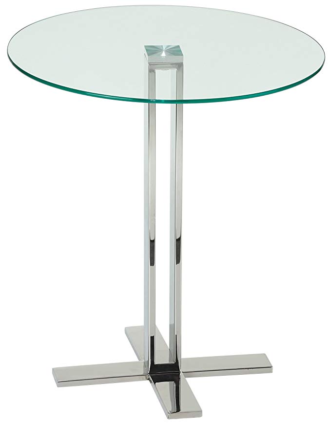 Cortesi Home Solen Round Clear Glass End Table with Chrome Base