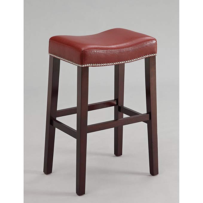 Bar Stools Set of 2 Red PU with Espresso Base Solid Sturdy Counter Height Bar Stools - 19