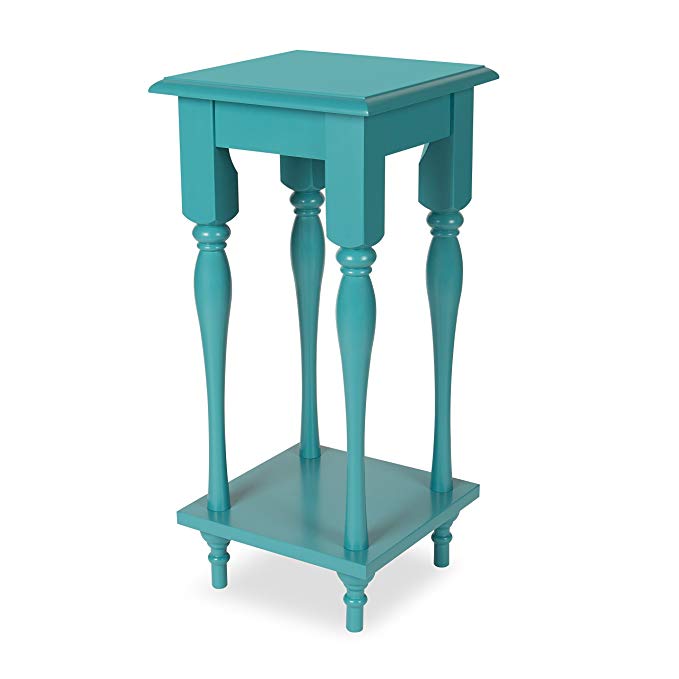 Kate and Laurel Sophia Wood Plant Stand End Table with Shelf, Teal