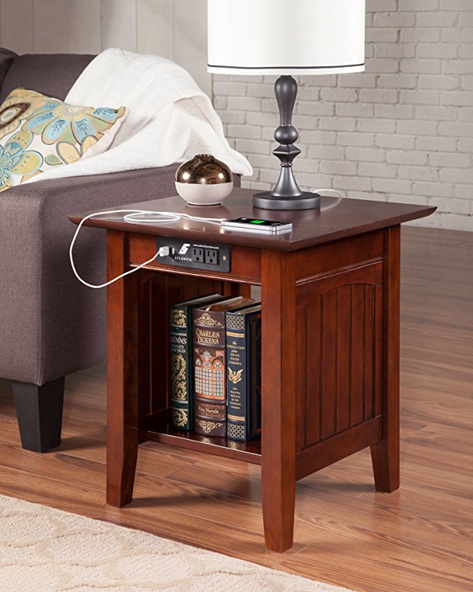 Atlantic Furniture AH14314 Nantucket End Table Rubber Wood, Walnut