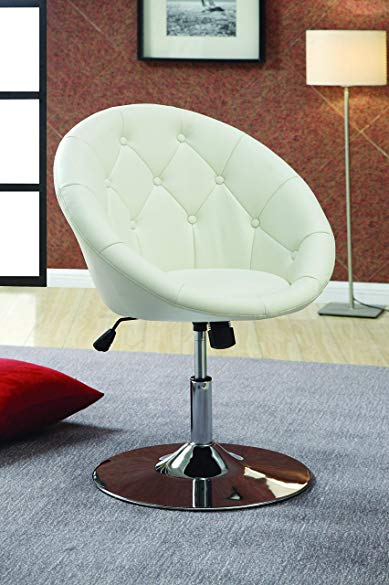 Coaster Transitional White and Chrome Swivel Chair