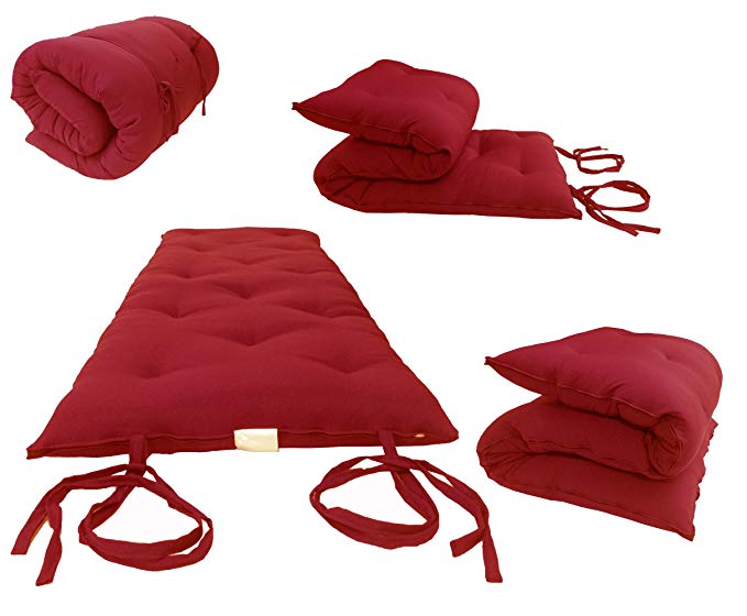 Queen size Red Traditional Japanese Floor Rolling Futon Mattresses, Yoga Meditation Thai Mats.