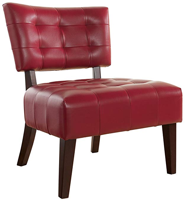 Roundhill Furniture Blended Leather Tufted Accent Chair with Oversized Seating, Red