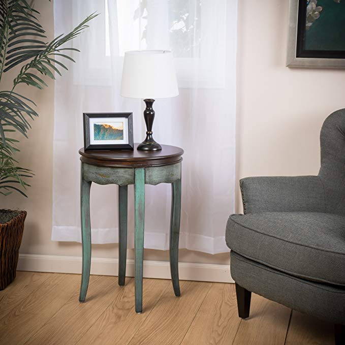 Clement Antique Green Brown Wood Accent Table