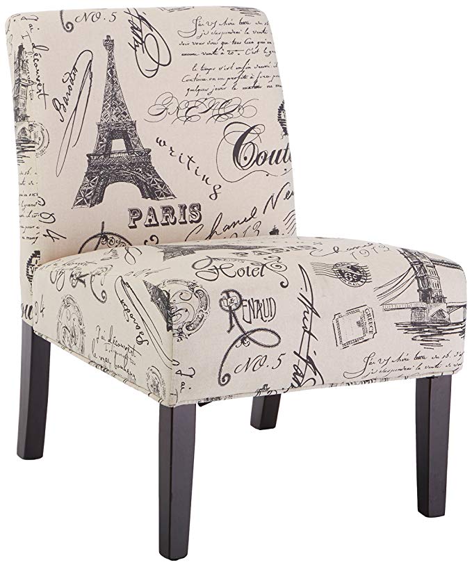 Roundhill Furniture Goodale Script Linen Print Fabric Armless Contemporary Oversize Accent Chair