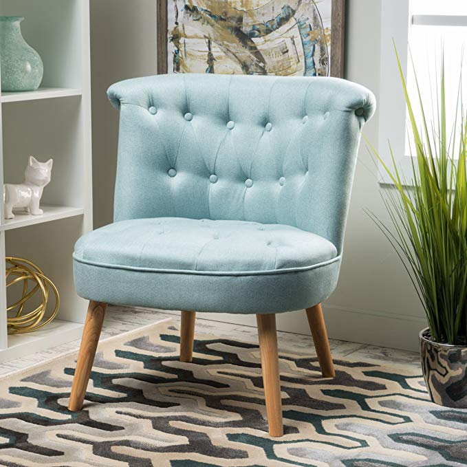 Donna Mid Century Fusion Light Blue Button Tufted Fabric Chair